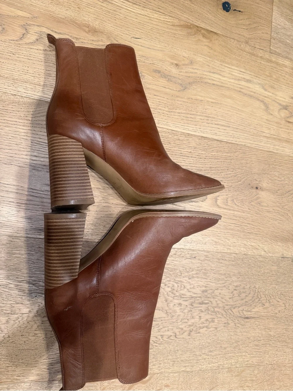 Nine West Brown Leather Block Heel Booties